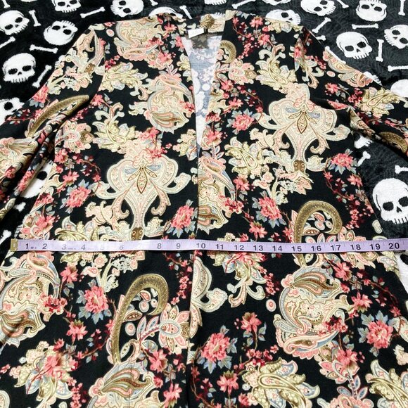 KIM & CO. Dark floral and paisley print open front cardigan ~ MEDIUM sweater - Picture 10 of 15